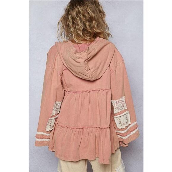 POL Embroidered Patch Hooded‎ Jacket with Lace Detail - Picture 4 of 5